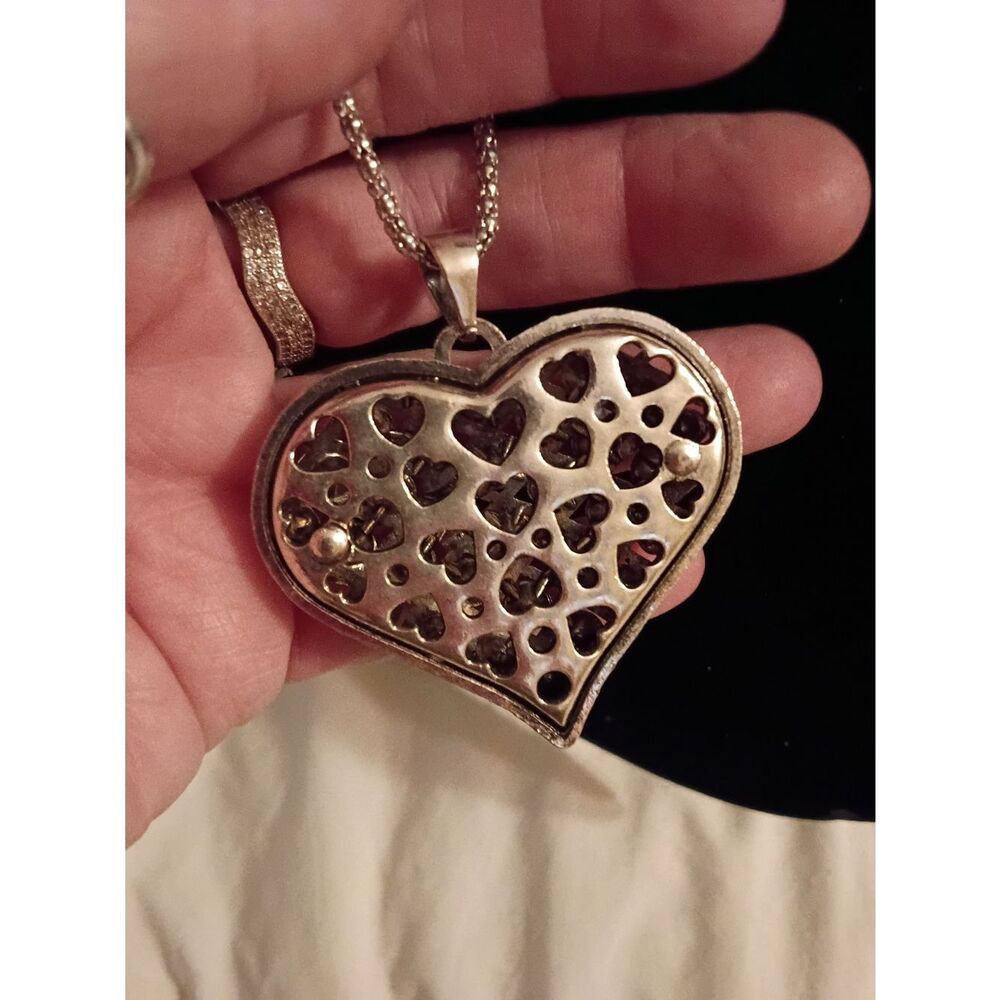 Multicolor Gemstone Heart Pendant Necklace - Silver Tone - Picture 3 of 4